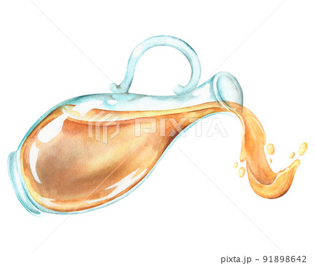 A jug from which oil flows. Watercolor vintage illustration. Isolated on a white background. A jug from which oil flows. Watercolor vintage illustration. Isolated on a white background. 91898642