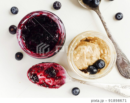 Blueberry jam and peanut butter Blueberry jam and peanut butter 91898671
