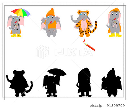 a game for children find where whose shadow is. cute cartoon elephant. vector  91899709
