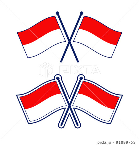 交差したインドネシア国旗のアイコンセット