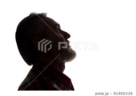 Portrait of a old man, side view - dark isolated silhouette 91900338