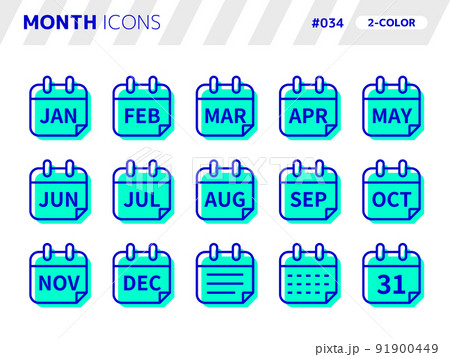 12か月に関連する2色スタイルのアイコンセット_034 91900449