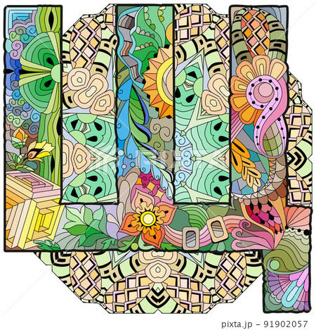 Russian Alphabet Cyrillic Capital letter SHCH on mandala. Vector illustration. 91902057