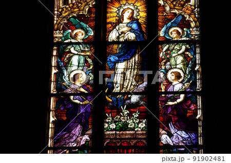 Stained glass window detail with Biblical scene Stained glass window detail with Biblical scene 91902481