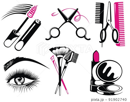 Make up artist objects: lipstick, cream, brush. 91902740