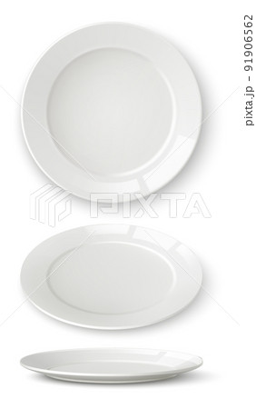 White plate set. Realistic table dish mockup 91906562