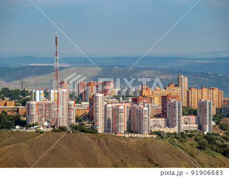 Multi-storey residential buildings on the riverside. Cityscape. Multi-storey residential buildings on the riverside. Cityscape. 91906683