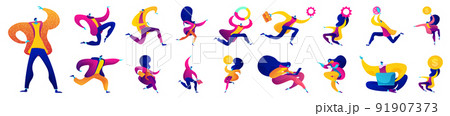 Colorful characters in dynamic poses.のイラスト素材 [91907373] - PIXTA