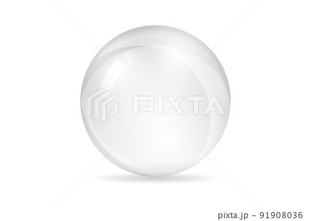 White transparent glass ball. Realistic sphere with shadow isolated on white background. Mockup template for your design. 3d ball or orb. Concept for advertising or presentation. 91908036