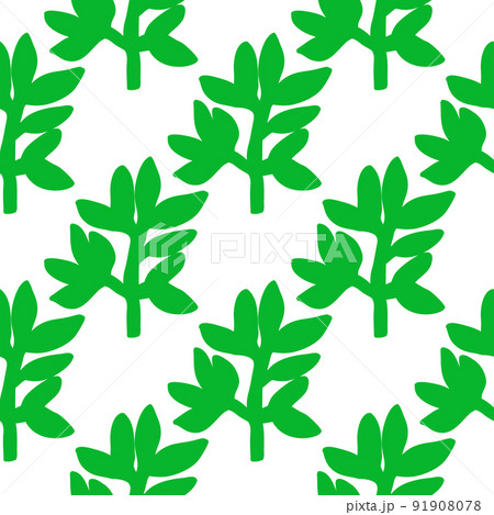 Cute strange tropical leaves seamless pattern. Naive art style. Leaf plants endless wallpaper. 91908078
