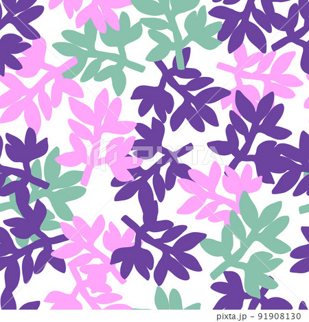 Cute strange tropical leaves seamless pattern. Naive art style. Leaf plants endless wallpaper. 91908130