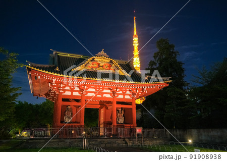 東京都港区 ライトアップされた旧台徳院霊廟惣門 東京都港区 ライトアップされた旧台徳院霊廟惣門 91908938