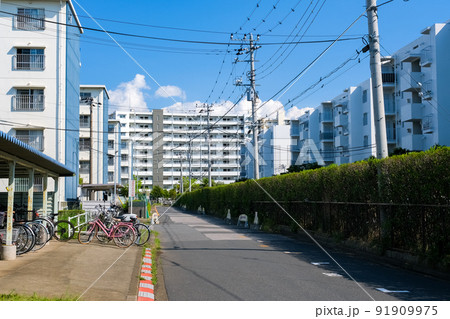 千葉市美浜区高浜 稲毛海岸の集合住宅の並ぶ街並み 91909975