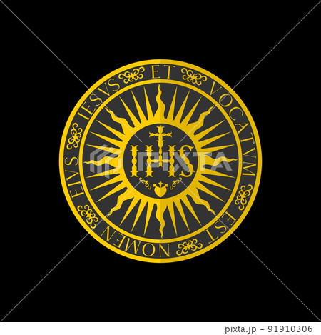 Christian symbols. Illustration of the Jesuit Order. The Society of Jesus is a religious order of the Catholic Church headquartered in Rome. Christian symbols. Illustration of the Jesuit Order. The Society of Jesus is a religious order of the Catholic Church headquartered in Rome. 91910306