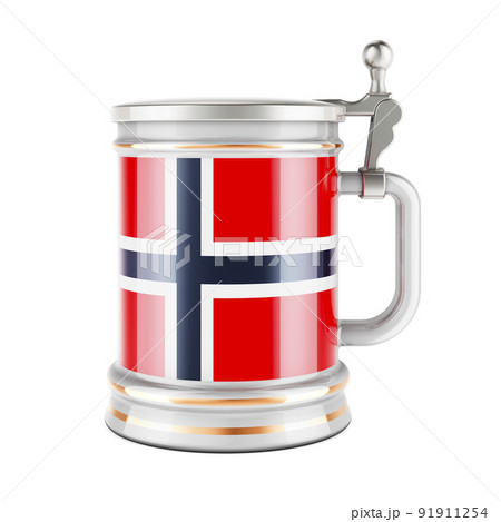 Beer mug with Norwegian flag, 3D rendering 91911254