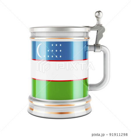 Beer mug with Uzbek flag, 3D rendering 91911298
