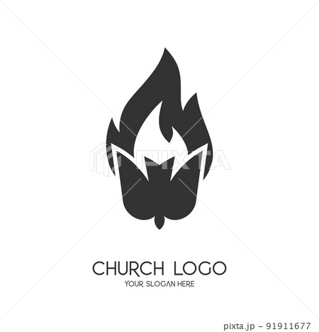 Church logo. Christian symbols. The symbol of the Holy Spirit is a dove and a flame. 91911677