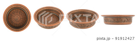 Set of beautiful clay pots from different angles isolated on white 91912427