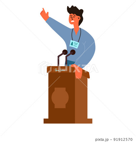 Man with tribune speech and business person politician debate. Conference communication and presentation speaker with microphone. Election talk and orator meeting for candidate government political Man with tribune speech and business person politician debate. Conference communication and presentation speaker with microphone. Election talk and orator meeting for candidate government political 91912570