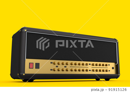 Classical electric and acoustic guitar amplifier isolated on yellow background. Classical electric and acoustic guitar amplifier isolated on yellow background. 91915126