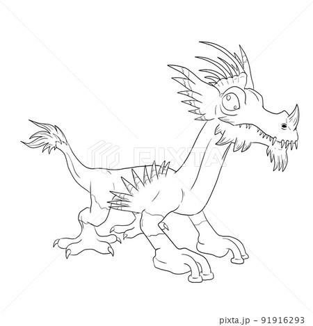 Black and white coloring page ink illustration of a dragon. Black and white coloring page ink illustration of a dragon. 91916293