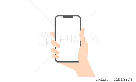 ディスプレイ部分が白いコピースペースになっているスマホを片手で持っている女性の手 91918373