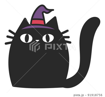 ぼうしをかぶった黒猫。ハロウィンなどで使える素材。 91918756