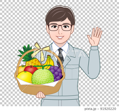 フルーツの盛り合わせを持った男性 91920220