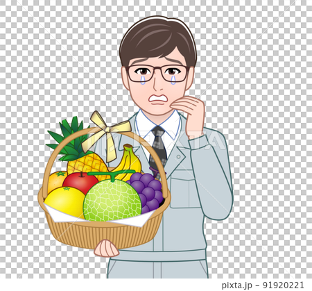 フルーツの盛り合わせを持った男性 91920221