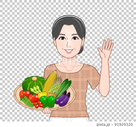 夏野菜を持った女性 91920320