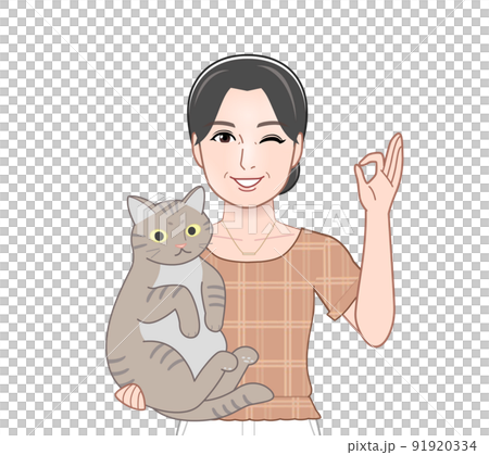 Woman holding a cat 91920334