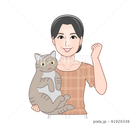 猫を抱えた女性 91920336