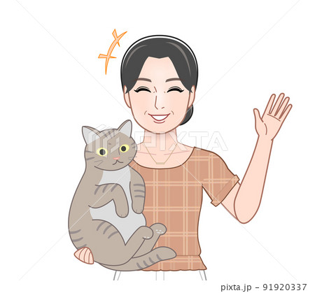 猫を抱えた女性 91920337
