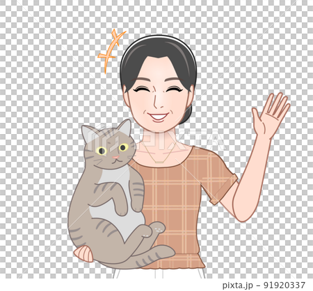 猫を抱えた女性 91920337