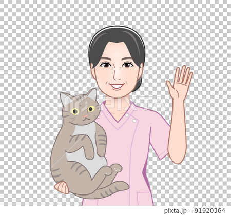Woman holding a cat 91920364