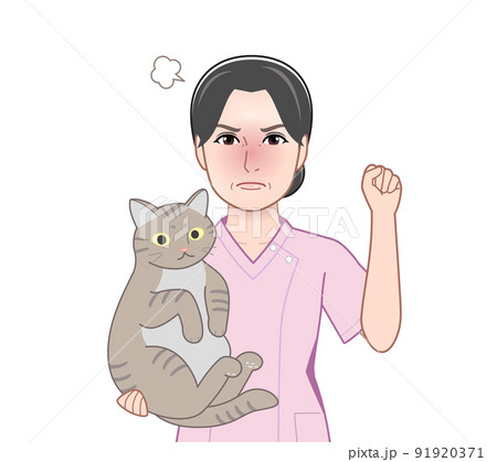 猫を抱えた女性 91920371