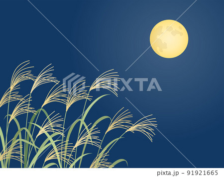 ススキと満月_風景_背景 91921665