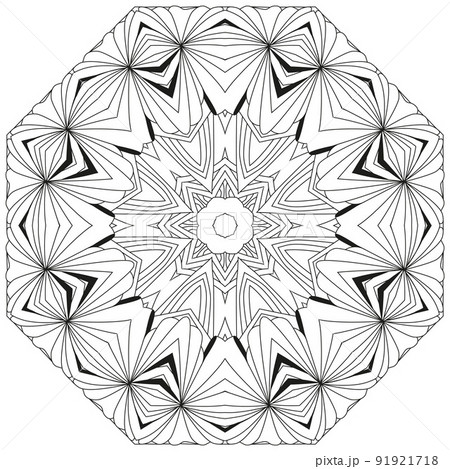 Hand drawn zentangle circular ornament for coloring page. 91921718