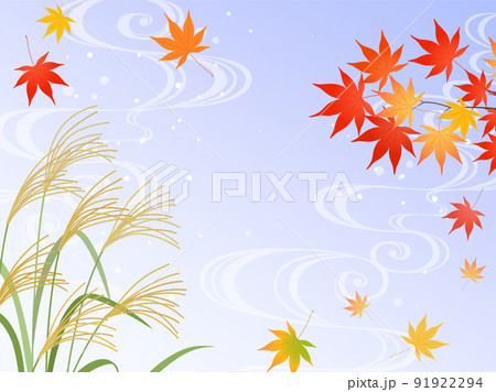 ススキと紅葉と流水紋_背景 91922294