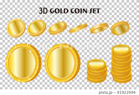 Illustration set of three-dimensional golden coins Illustration set of three-dimensional golden coins 91922694
