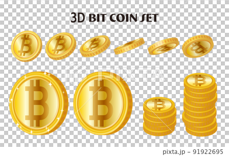 Three-dimensional golden bitcoin illustration set Three-dimensional golden bitcoin illustration set 91922695