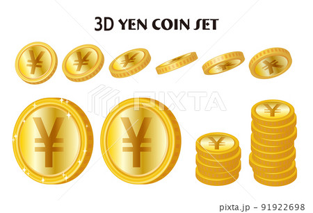 立体的な金色の円コインのイラストセット 91922698