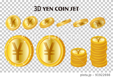 立体的な金色の円コインのイラストセット 91922698