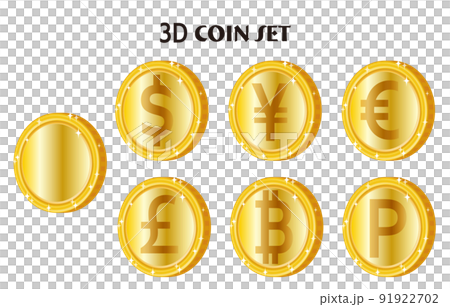 Illustration set of three-dimensional golden coins 91922702