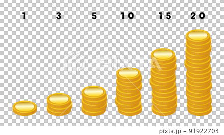 Illustration set of three-dimensional stacked coins Illustration set of three-dimensional stacked coins 91922703