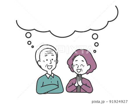 楽しそうに考える老夫婦 91924927