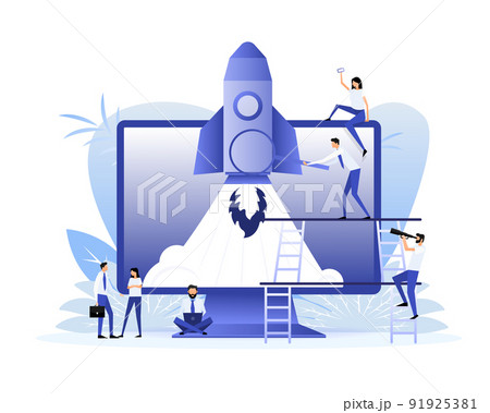Poster with rocket people. Startup company launch concept, flat tiny person vector illustration Poster with rocket people. Startup company launch concept, flat tiny person vector illustration 91925381