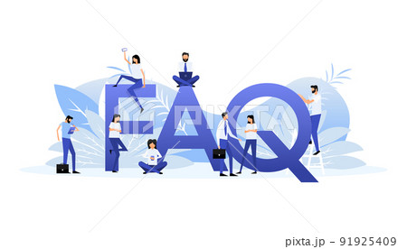 Frequently Asked Questions FAQ Label. Flat style characters. 91925409