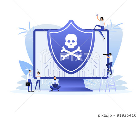 Cyber security vector logo with shield and check mark. Vector illustration 91925410