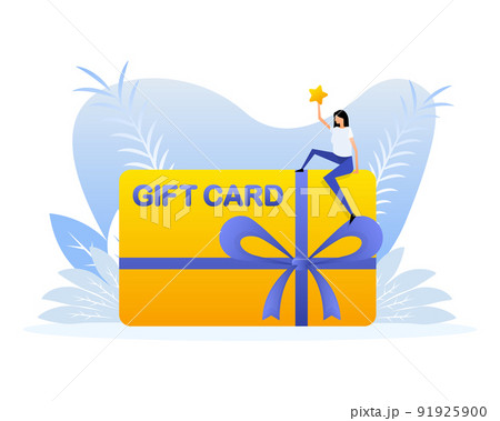 Gift card with people. Flat vector people character illustration. Shopping event illustration 91925900